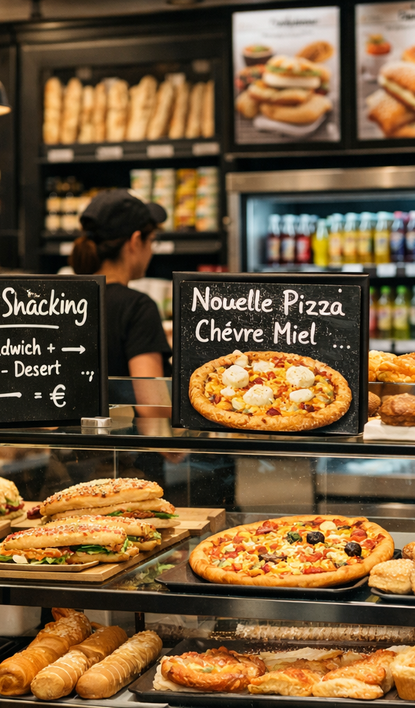 Vue d'une boulangerie Marie Blachère moderne, illustrant la stratégie Marie Blachère restauration axée sur le snacking et la concurrence avec le fast-food.