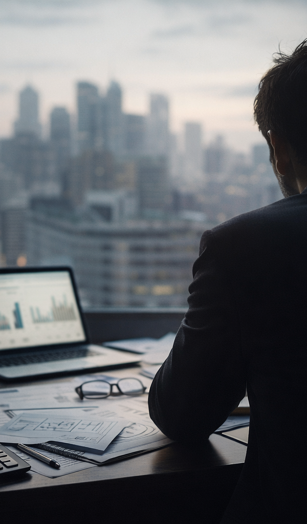 Un entrepreneur analyse un tableau de bord de trésorerie sur une tablette, planifiant la création entreprise 2026 et sa survie financière.