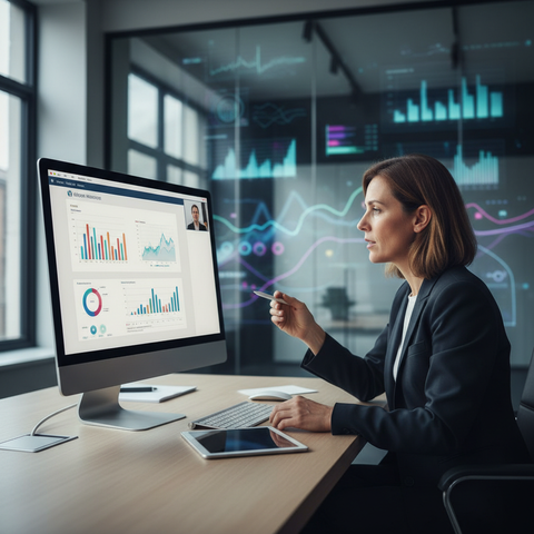 Dirigeant de PME analysant les performances d'un webinaire B2B pour générer des leads qualifiés en 2026.