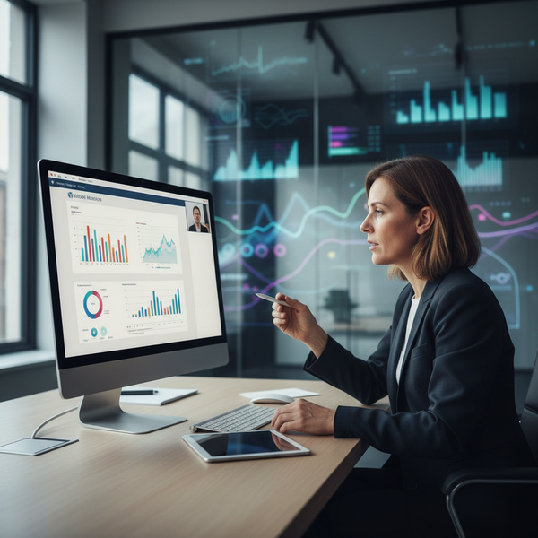 Dirigeant de PME analysant les performances d'un webinaire B2B pour générer des leads qualifiés en 2026.