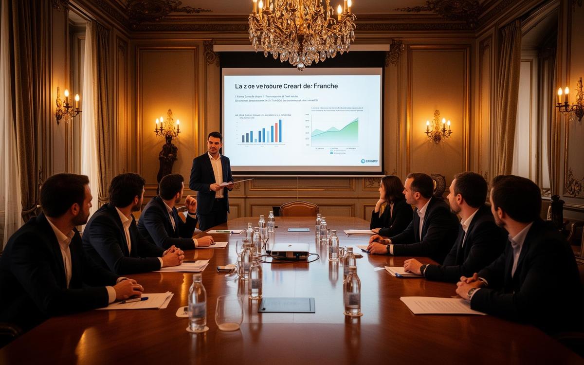 Réunion de levée de fonds entre entrepreneurs et investisseurs dans un bureau parisien