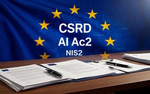 Dirigeants analysant des documents réglementaires européens