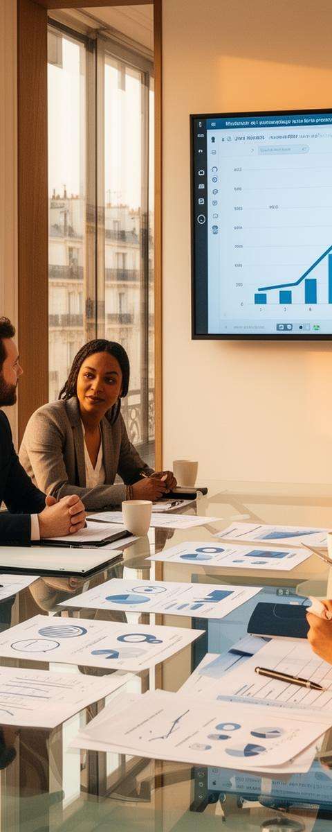 Entrepreneur présentant une stratégie de croissance dans un bureau moderne