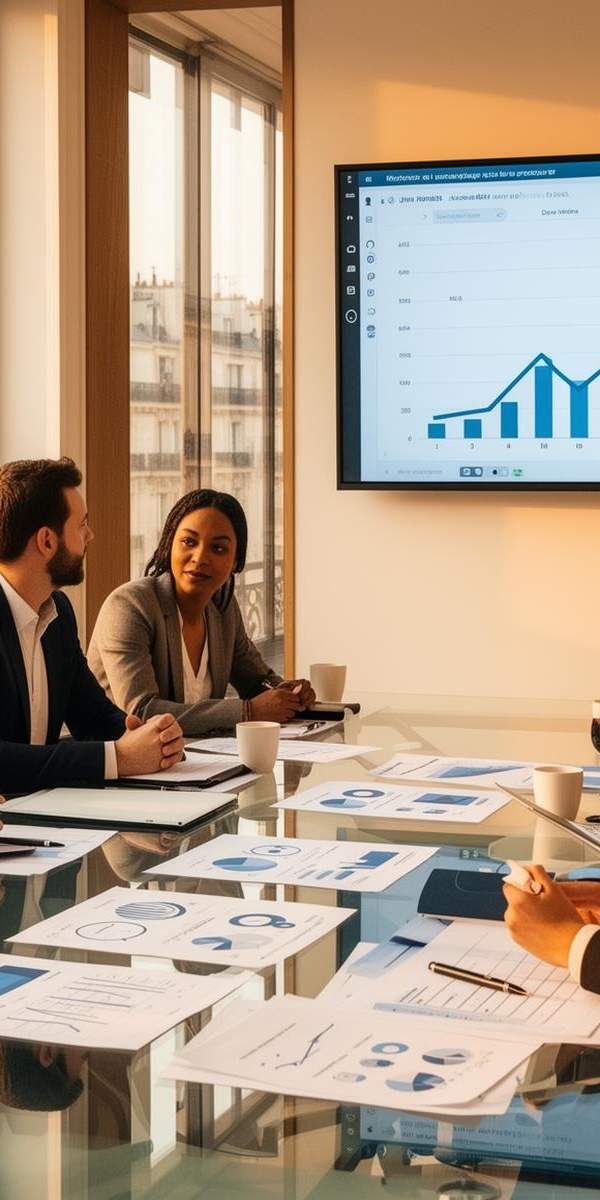 Entrepreneur présentant une stratégie de croissance dans un bureau moderne
