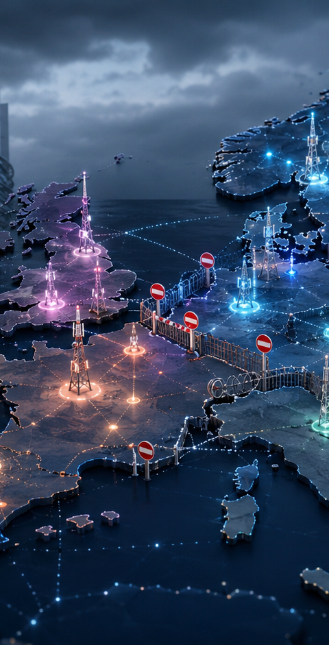 Illustration de la Commission européenne et d'opérateurs télécoms, symbolisant les tensions autour des fusions-acquisitions à Bruxelles et leurs conséquences sur le marché européen.